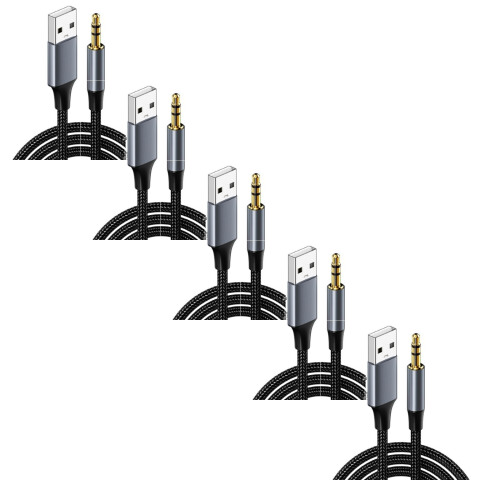 3.5mm Male AUX to USB Charging Adapter Cord 2m 5-Pack