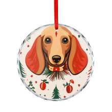Dachshund Christmas Crystal Glass Ornament Round 1 Pack