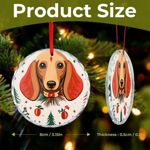 Dachshund Christmas Crystal Glass Ornament Round 1 Pack 1