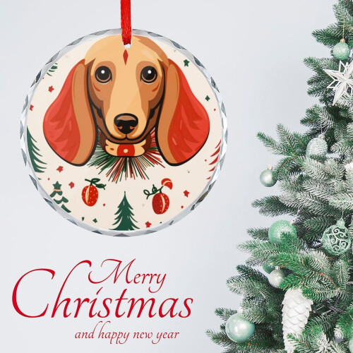 Dachshund Christmas Crystal Glass Ornament Round 1 Pack 2