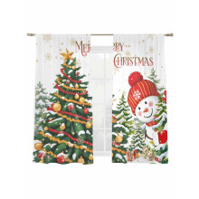 Red Snowman Sheer Curtains Voile 2 Panels 52x63 Inch