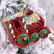 Christmas Bell Ornament Red Train Shape 3.9 in