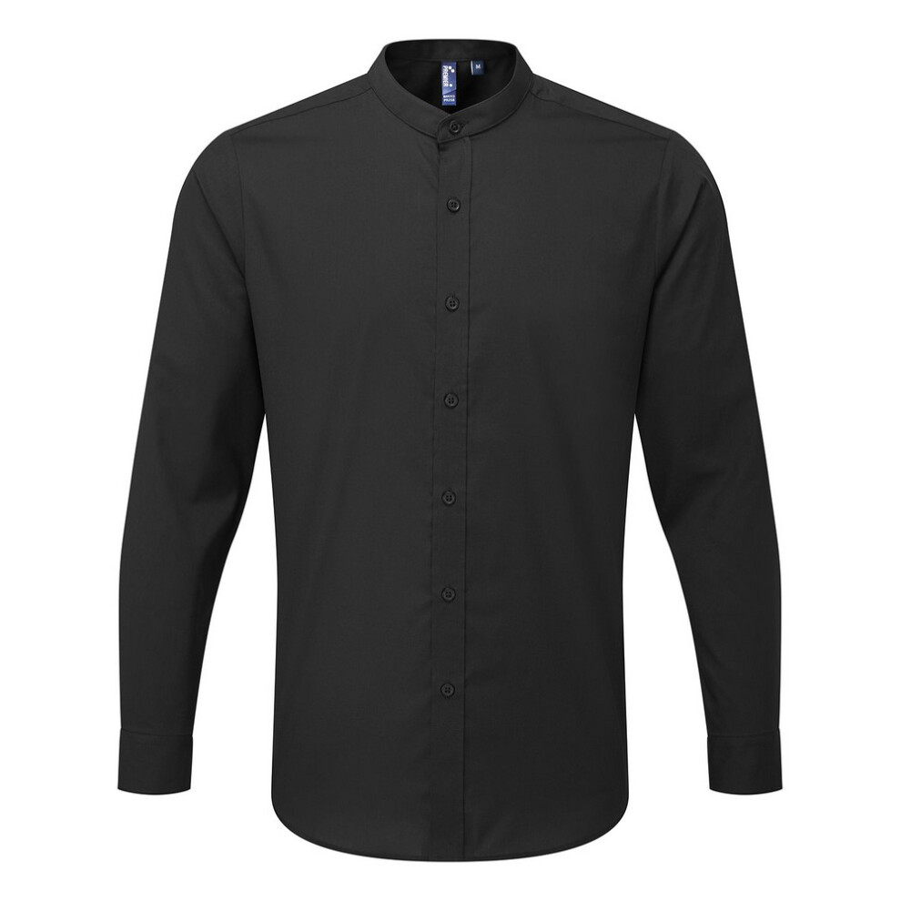 Premier Mens Banded Collar Long-Sleeved Formal Shirt (Black) - Size Medium - Image 2