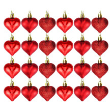 Heart-Shaped Christmas Tree Ornaments Red 24 PCS