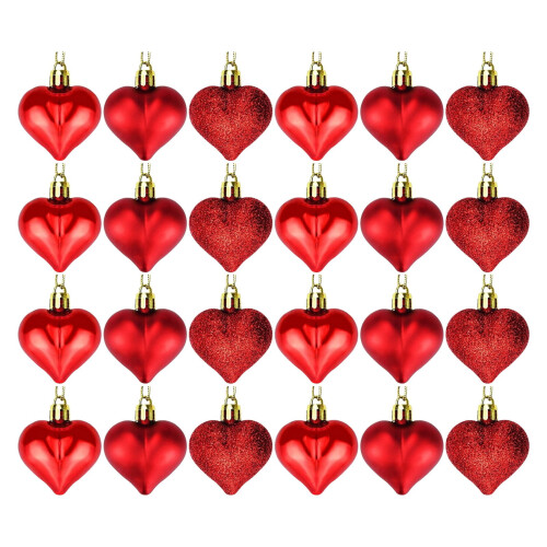Heart-Shaped Christmas Tree Ornaments Red 24 PCS