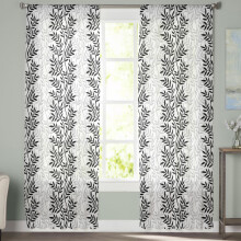 Sheer Curtains Black & White Leaf Design 52x96 Inch Light