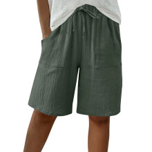 Women's Capri Shorts Solid Color Loose Fit Elastic Waist
