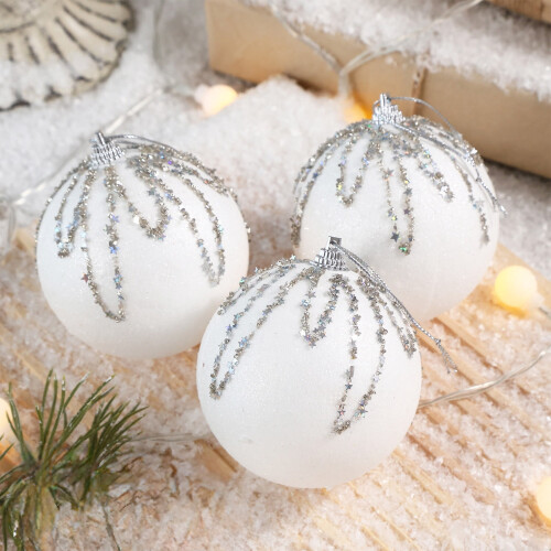 White Shatterproof Christmas Balls Plastic Ornaments 3.15