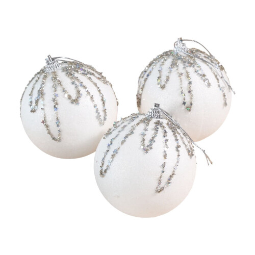 White Shatterproof Christmas Balls Plastic Ornaments 3.15 1