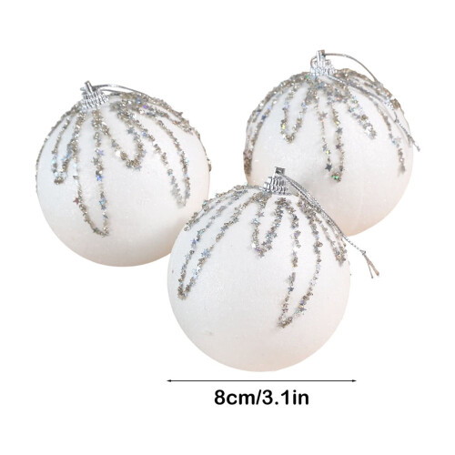 White Shatterproof Christmas Balls Plastic Ornaments 3.15 2