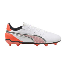 (12 UK Child, White/Glossy Flame Red/Black) Puma Childrens/Kids King Match Firm Ground Football Boots