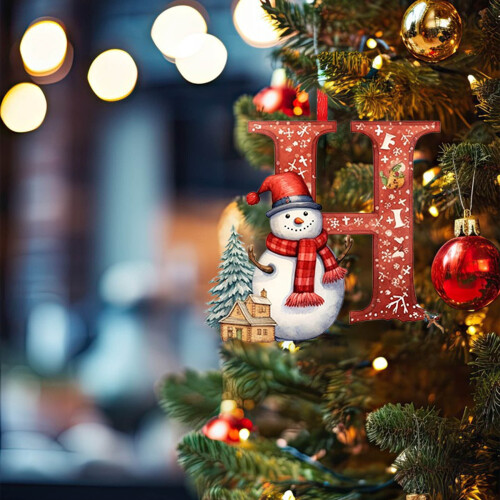 Snowman Christmas Tree Ornaments A-Z 26 pcs Red 1