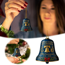 USA 250th Anniversary Bell Ornament Red Gold 3D