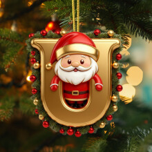 DAMAI Gold Christmas Ornament with Cartoon Santa Initial