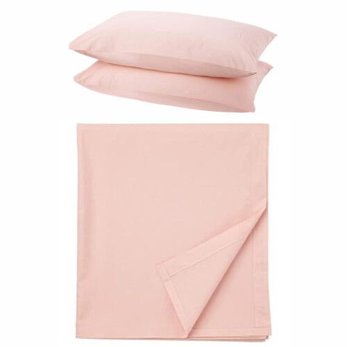 Ikea Dvala Bedding Bundle: King-Size Light Pink Flat Sheet (240X260Cm) & 2-Pack Pillowcases