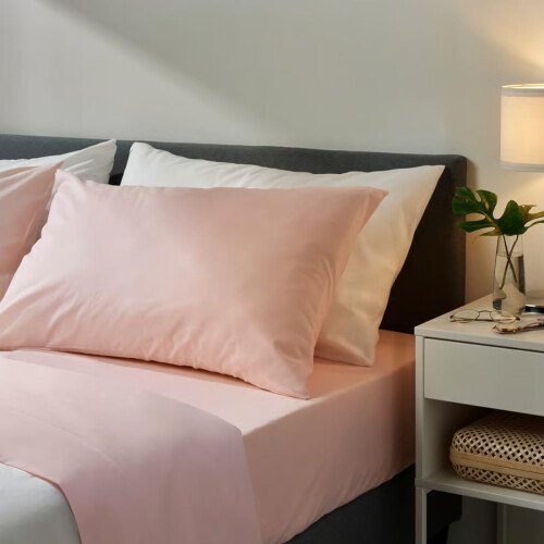 Ikea Dvala Bedding Bundle: King-Size Light Pink Flat Sheet (240X260Cm) & 2-Pack Pillowcases 2