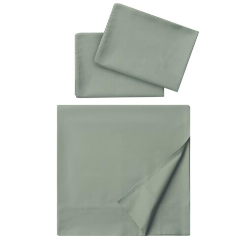 Ikea Ullvide & Dvala Bedding Set: Grey-Green Flat Sheet (240X260Cm) & 2-Pack Pillowcases 1
