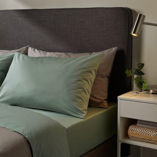 Ikea Ullvide & Dvala Bedding Set: Grey-Green Flat Sheet (240X260Cm) & 2-Pack Pillowcases 2