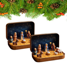 Mini Christmas Nativity Set Portable Tin Box with Holy