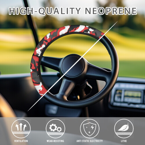 Steering Wheel Cover Camo Red Black Elastic Universal Fit 2
