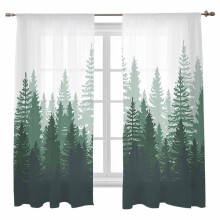 Green Forest Sheer Curtains 52x72 in 2 Panels Rod Pocket