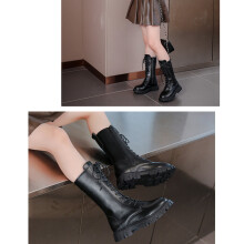 Girls White Lace-Up Combat Galoshes Knee-High with Side