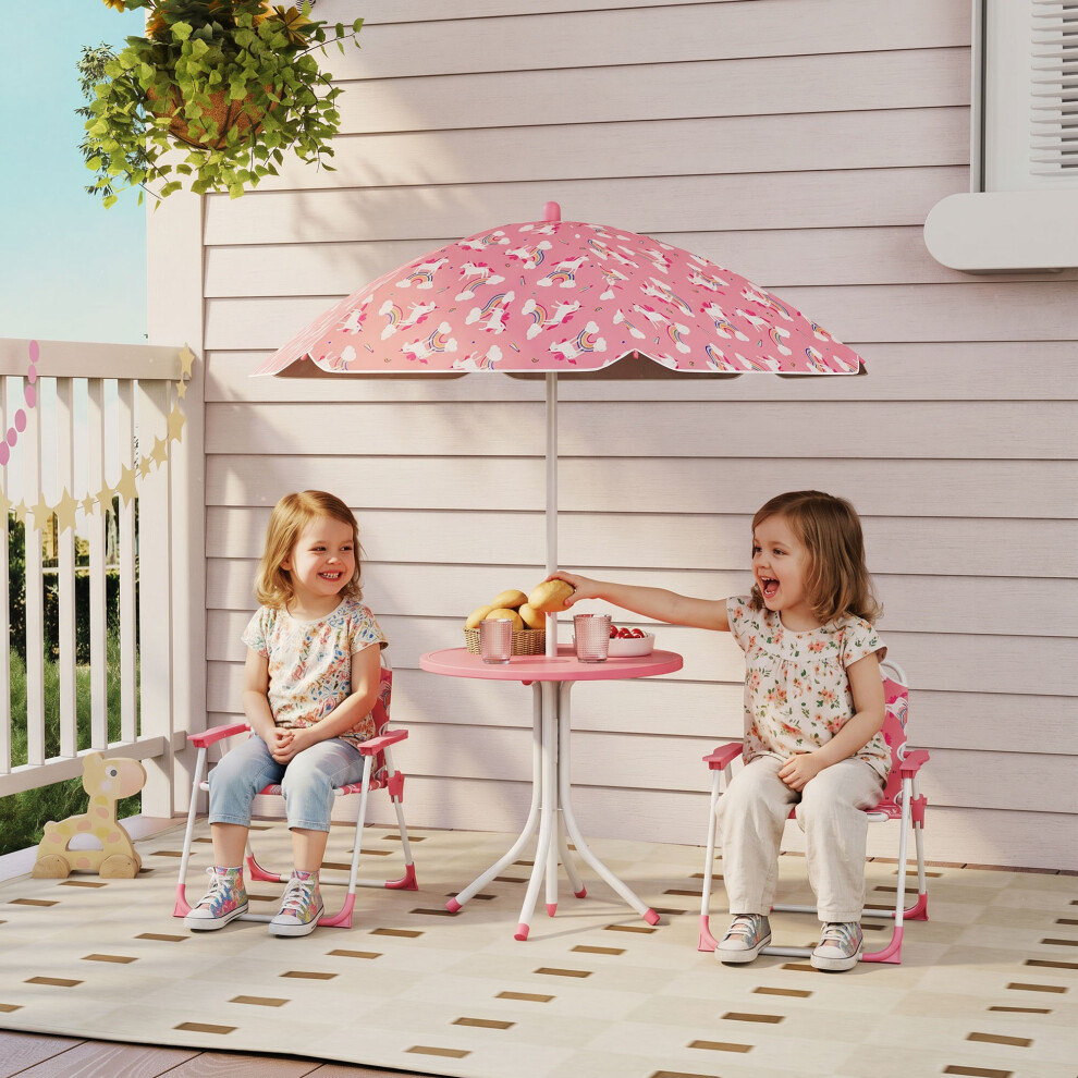 B&Q - Kids Garden Furniture With 2 Folding Chairs And UmbrellaPink - Image 4