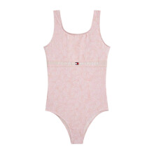 (12-14 Years, Palm Pink) Tommy Hilfiger Girls Leaf Print One Piece Swimsuit