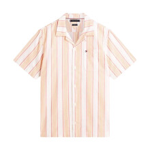(L, Orange) Tommy Hilfiger Mens Striped Short-Sleeved Shirt
