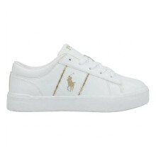 (5 UK, White/Gold) Ralph Lauren Womens/Ladies Frazier II Golden Logo Trainers