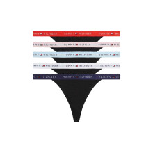 (16 UK, Pink/Blue/White) Tommy Hilfiger Womens/Ladies Contrast Detail Thong (Pack of 5)
