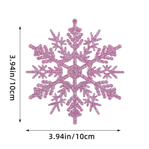 Christmas Snowflake Ornaments Pink Glitter Plastic 12 Pcs