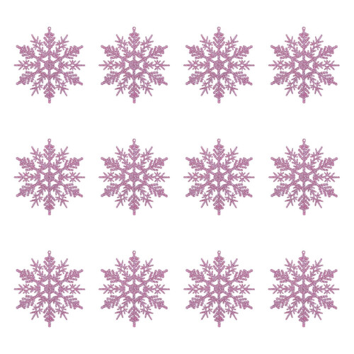 Christmas Snowflake Ornaments Pink Glitter Plastic 12 Pcs 1