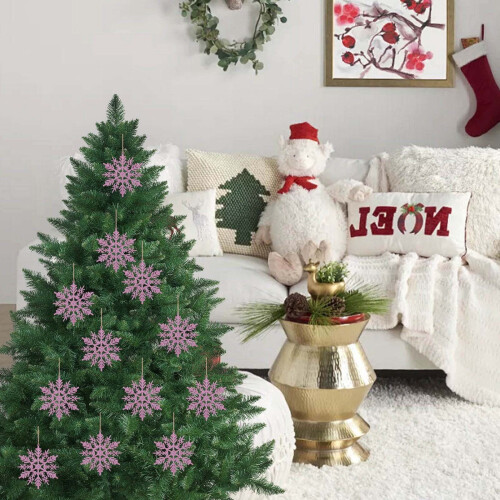 Christmas Snowflake Ornaments Pink Glitter Plastic 12 Pcs 2