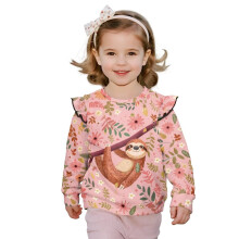 Girls Sweatshirt Sloth Floral Ruffle Long Sleeve Crew Neck