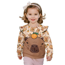 Cute Orange Capybara Ruffle Sweatshirt Girls Long Sleeve