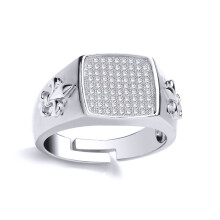 (Y) Jewelco London Mens Sterling Silver Cubic Zirconia Fleur De Lis Square Cushion Signet Ring - GVR808