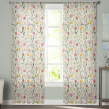 Sheer Curtains Pink White Floral Voile 52x108 in 2 Panels