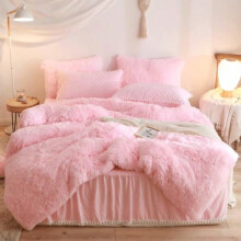 Fluffy Pink Queen Comforter Set 3 Piece Fuzzy Duvet Cover