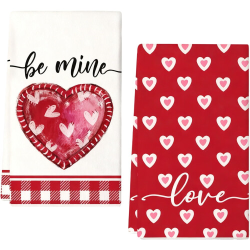 Kitchen Towel Red Hearts 23.6 x 15.8 Inch