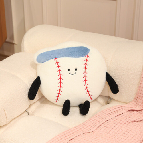 Baseball Throw Pillow Fluffy Plush Cushion 17.7 in White