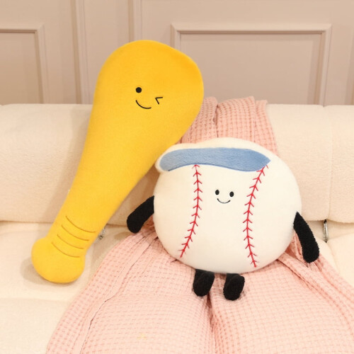 Baseball Throw Pillow Fluffy Plush Cushion 17.7 in White 1