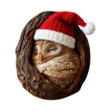 Animal Christmas Ornament Red Hat Owl Acrylic 3.1 inch