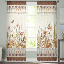 Sheer Curtains Rustic Brown Floral Wood Grain 52x96 Inch