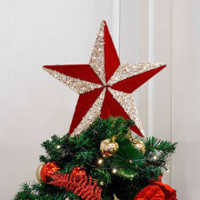Star Tree Topper Matte Velvet Glitter Red 7.87 inch