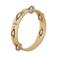 Nino Percussion NINO46 8-Inch Wood Tambourine with Steel Jingles 1 Row Natural
