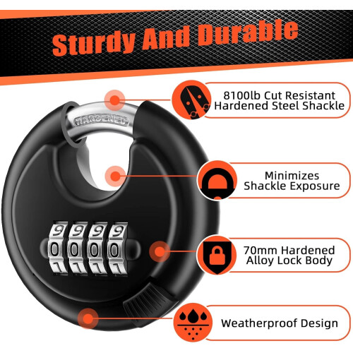 4-Digit Combination Disc Padlock Hardened Steel Shackle 1