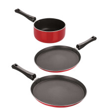 Non-Stick Set Of Tawas & Sauce Pan (Milk Pan 1.5L & Dosa Tawa 27.5Cm & 30Cm) Aluminium Red & Black Kitchen Ware Fast Cooking Combo Set Best Deal