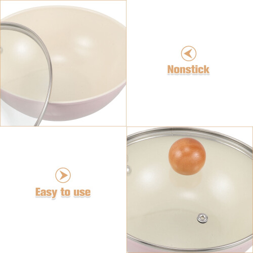 Iron Frying Pan Induction Compatible Pink Wooden Handle 1 2