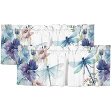 Flower Dragonfly Kitchen Window Valance Watercolor Floral